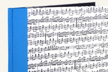 Handarbeit Notenmappe A4 türkis, Notenmotiv, mit Gummiband